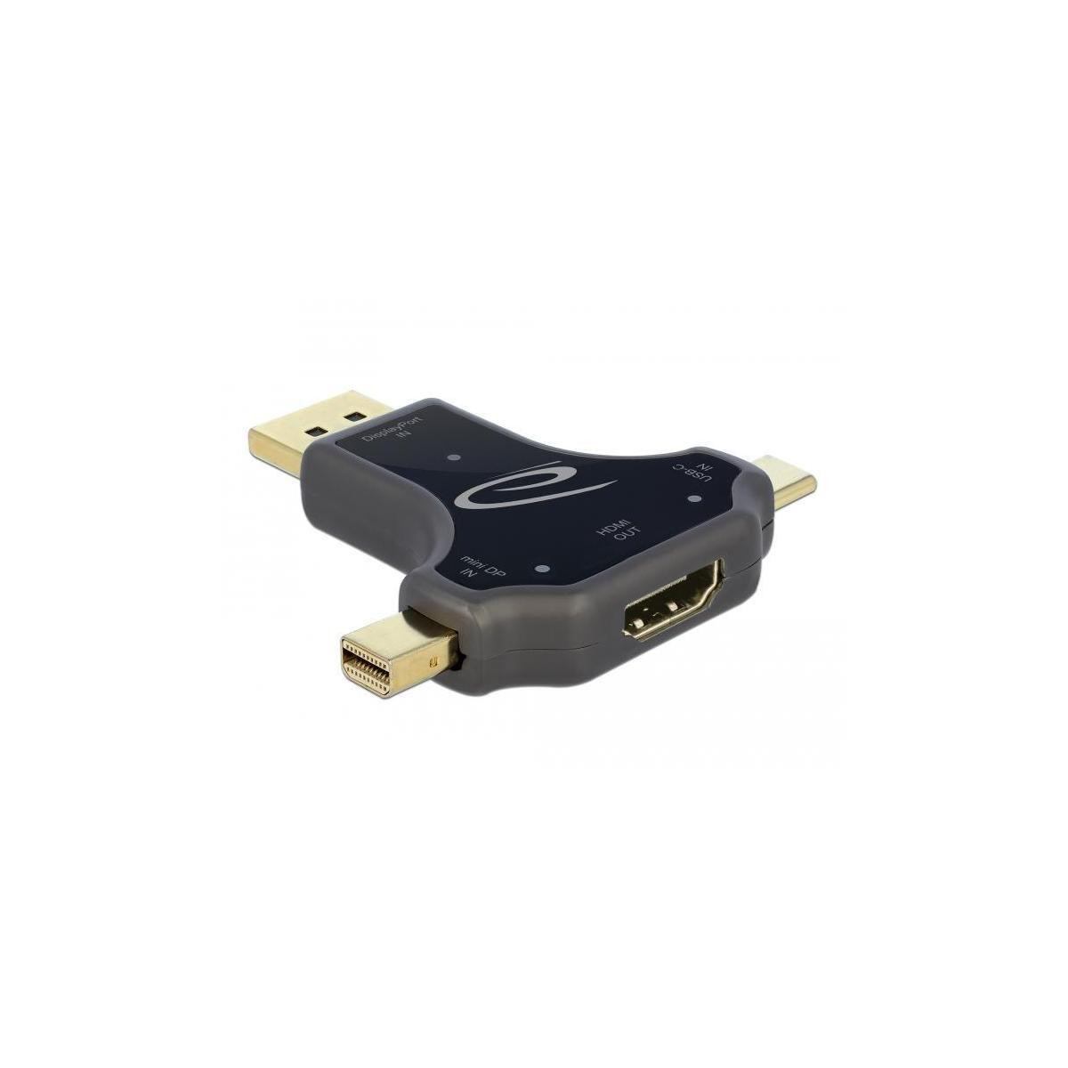 Delock 3-in-1 monitoradapter USB-C, DisplayPort en mini DisplayPort naar HDMI, ondersteunt 4K bij 60 Hz