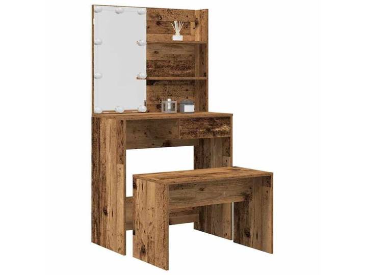 Ensemble de coiffeuse avec LED vieux bois bois d'ingénierie coiffeuse table de maquillage bureau de maquillage 3329183