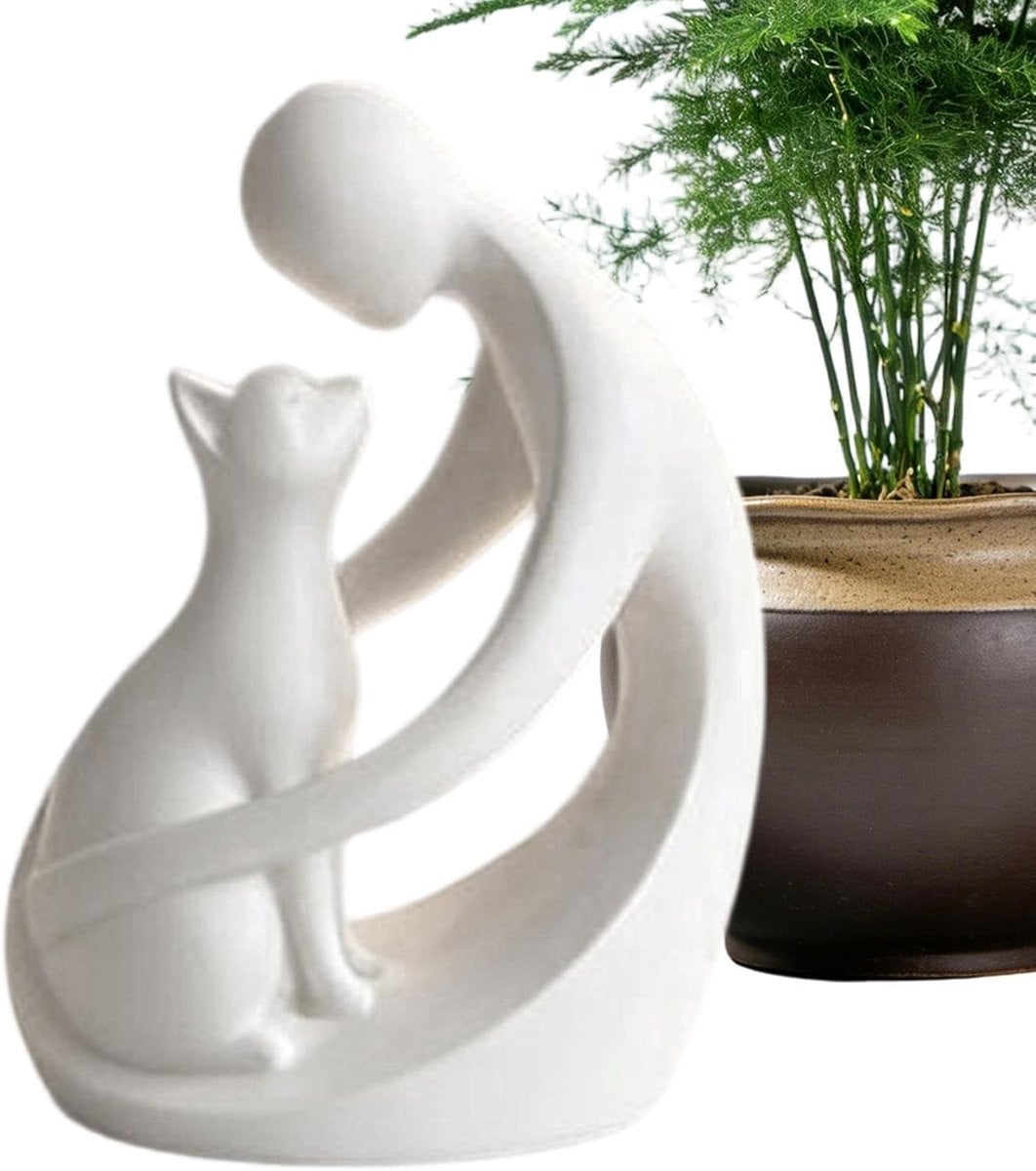 Wit Katten Beeldhouwwerk Ornament voor Interieur Decoratie - Hoogte: 115 cm