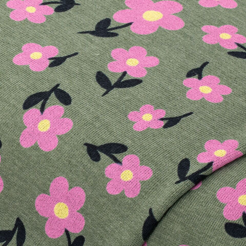 Sweatstoff "Blumen", grün/rosa