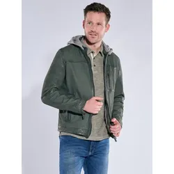engbers Herren Lederjacke mit abnehmbarer Kapuze Grün regular uni Kapuze - 48