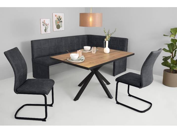 Essgruppe HELA SPREE , braun (artisan eiche, schwarz, vt anthrazit, vintage anthrazit), Microfaser, linksbündig, Sitzmöbel-Sets, Essgruppe, Esstisch 140x90 cm mit Dickkante, Microfaserbezug