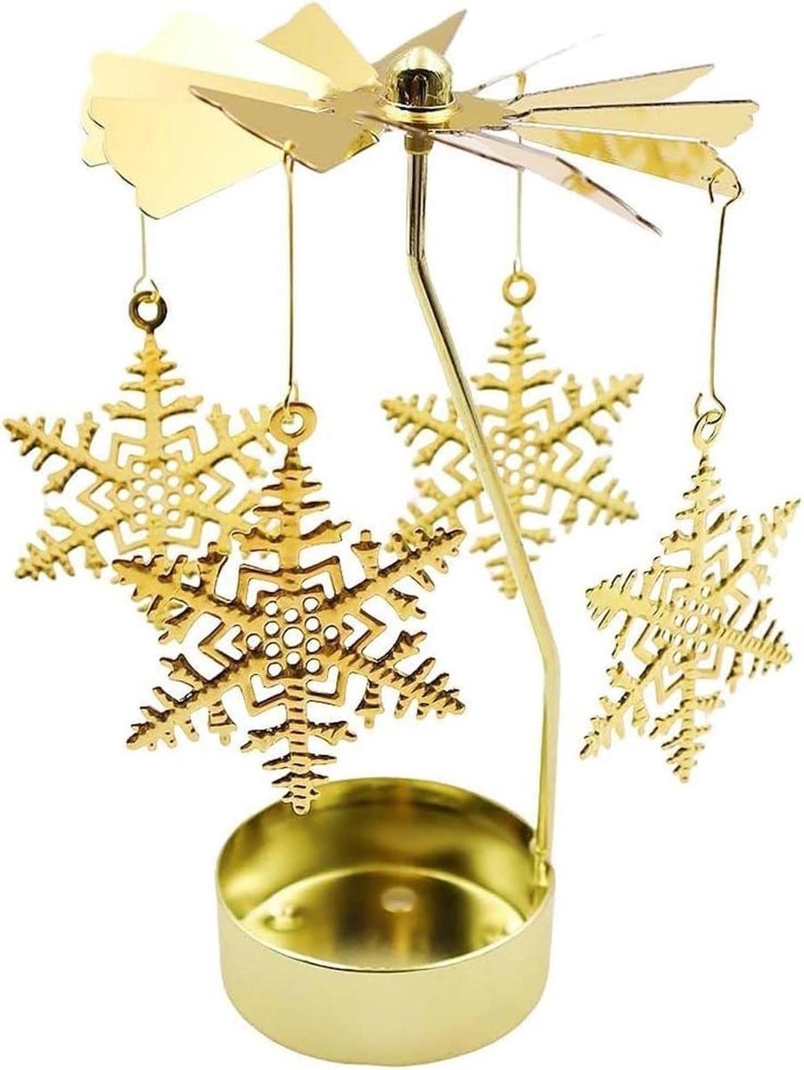 Handgemaakte draaiende kaarsenhouder voor tealights in goud - 13 x 8 cm