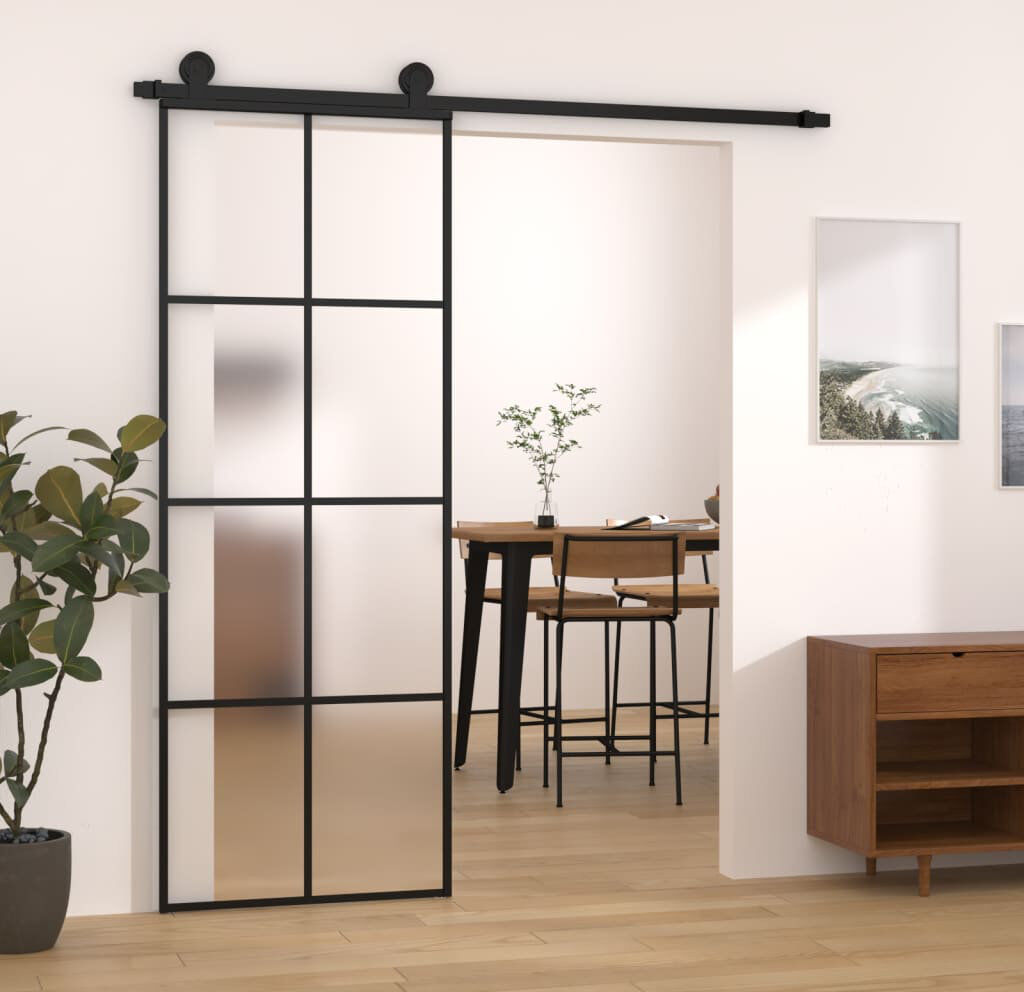 August Grove Shackleford Glass Sliding Door Black 205cm H x 76cm W