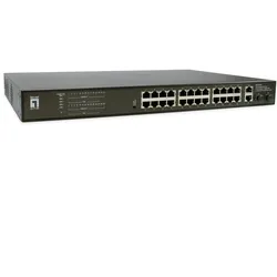 LevelOne Switch 28 Gigabit Ethernet-Ports mit 24 PoE-Ports 390W, 2 Gigabit SFP, 2 Gigabit Ports (GEP-2821)