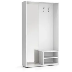 Garderobenwand BORDER mit Schuhschrank und Spiegel, 2 Kleiderhaken, Weiß/Weiß