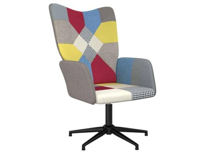 Fisinber Drehsessel Patchwork Relaxsessel Bunter Polsterstuhl 360 Grad 360 Grad drehbarer Einzelsessel für das Schlafzimmer mit weicher Schaumstoffpolsterung und robuster Stahlbasis bis 110 kg.