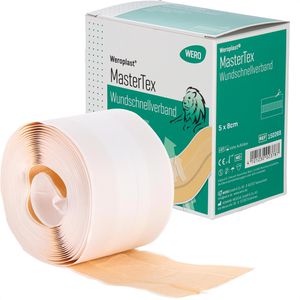 Wero Pflaster MasterTex Wundschnellverband 1 Rolle, wasserfest, elastisch, atmungsaktiv, 5m x 8cm