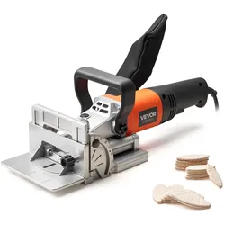VEVOR Flachdübelfräse, 5,9 A, 230 V Netzbetrieben, Nutfräse mit 760 W Motor (11.600 U/min), Hartmetall-Fräskopf, Staubbeutel, einstellbarem Winkel & Tiefe, für Holzbearbeitung