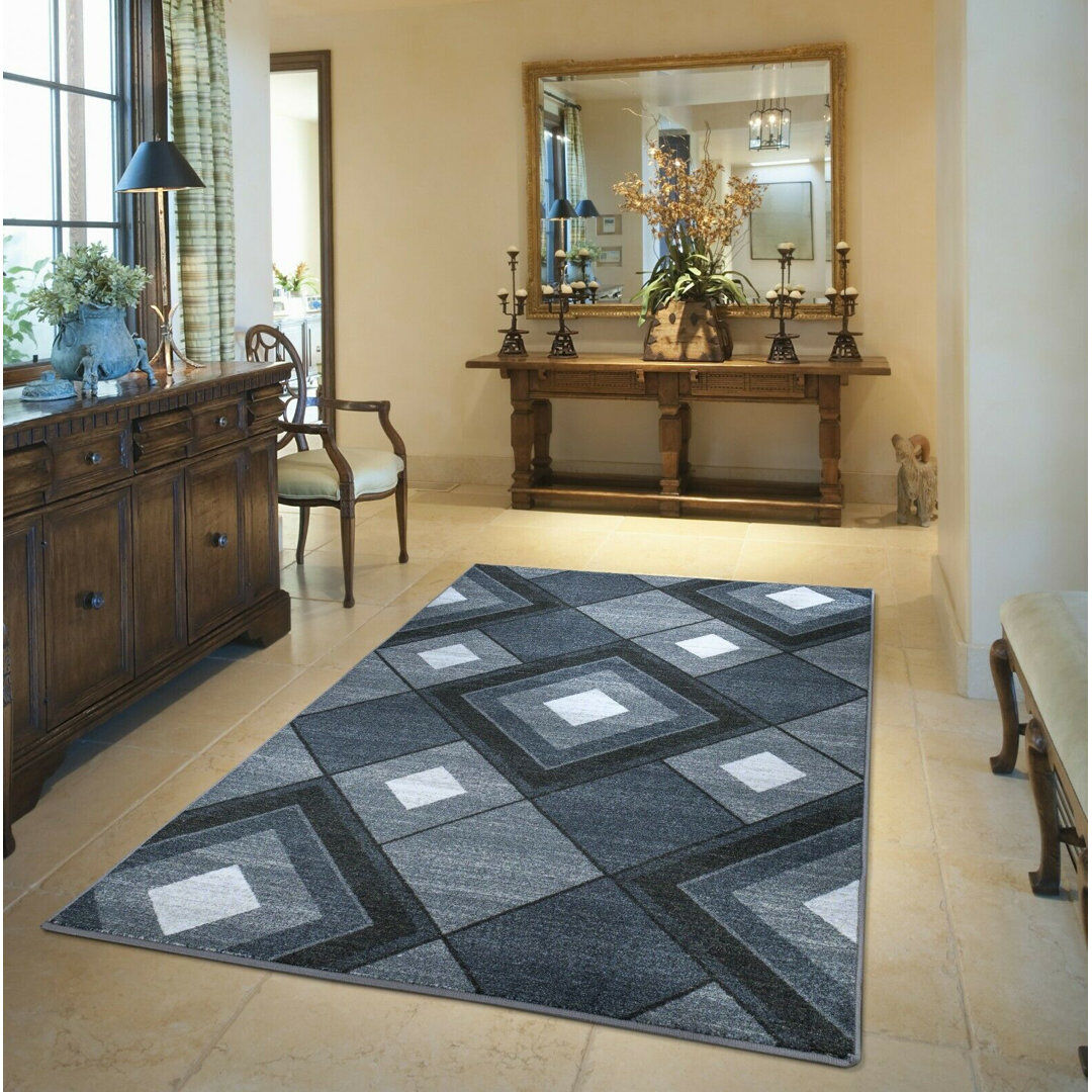 17 Stories Gibert Geometric Flokati Gray Runner 80 x 300cm