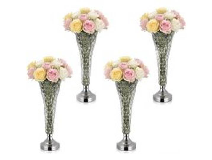 VEVOR 4 Stk. Hochzeitsvasen Tafelaufsatz Blumenvasen für Hochzeit 51 cm Hoch, Metall Tafelaufsatz Vasen mit Kristall Blumenständern, Trompete Vase für Hochzeiten Party Jubiläumsfeier Zeremonie, Silber