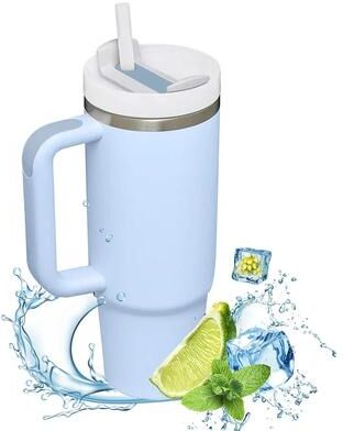 Uplifted Finds 1200ml Insulated Tumbler With Handle Metal Stainless Steel Vacuum Portable Straw Cup Large Thermal Mug blue