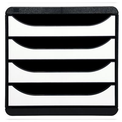 Exacompta 3104213D 1x BIG-BOX Schubladebox, 4 offene Laden, Serie Glossy - Weiß glossy