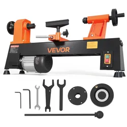 VEVOR Drechselbank 254 x 465 mm 1/2 PS Tischdrehbank mit 5 Drehzahlstufen, für Anfänger und Hobbybastler, mit Thermoschutz, Robustem Metallrahmen und Komplettem Zubehörset für Weich- und Hartholz