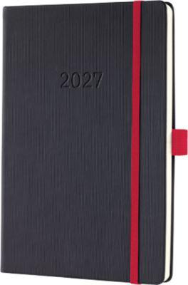 Sigel Wochenkalender Conceptum 2027, A5, für 1 Jahr, 192 Seiten, 1 Woche/2 Seiten, Stiftschlaufe, PU-Hardcover, schwarz-rot
