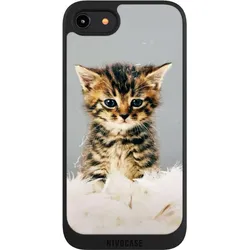 Nivocase Handyhülle für Apple iPhone 8 Hülle NIVOpure Case Schwarz Feder Haustier Katze (Apple iPhone 8), Smartphone Hülle, Schwarz