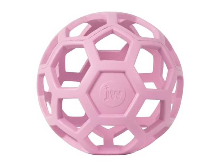 JW Pet HOL-ee Roller™, hondenspeelgoed, puzzelbal, natuurlijk rubber, groot (5,5 inch diameter), roze