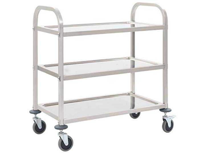 Festnight 3-Stufiger Servierwagen mit 4 Lenkrollen Maximale Belastbarkeit 500 kg 87 x 45 x 83,5 cm Edelstahl