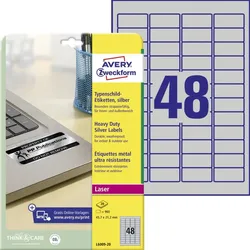 Avery Zweckform L6009-20 Typenschild-Etiketten, 45,7 x 21,2 mm, 20 Bogen/960 Etiketten, silber