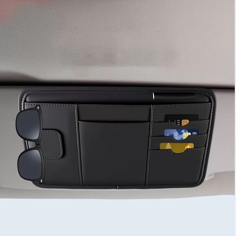 INF Leder Auto Sonnenblenden Organizer: Tragbare multifunktionale Aufbewahrung für Brillen, Rechnungen und CDs