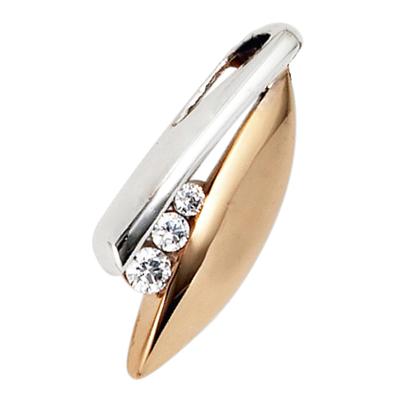 Kettenanhänger JOBO "Anhänger 20 mm", roségold 375, weiß, Schmuckanhänger, Damen, Roségold 375 Weißgold 375, Roségold 375, Weißgold 375, Kettenanhänger, 9 Karat 375 Gold bicolor mit 3 Zirkonia