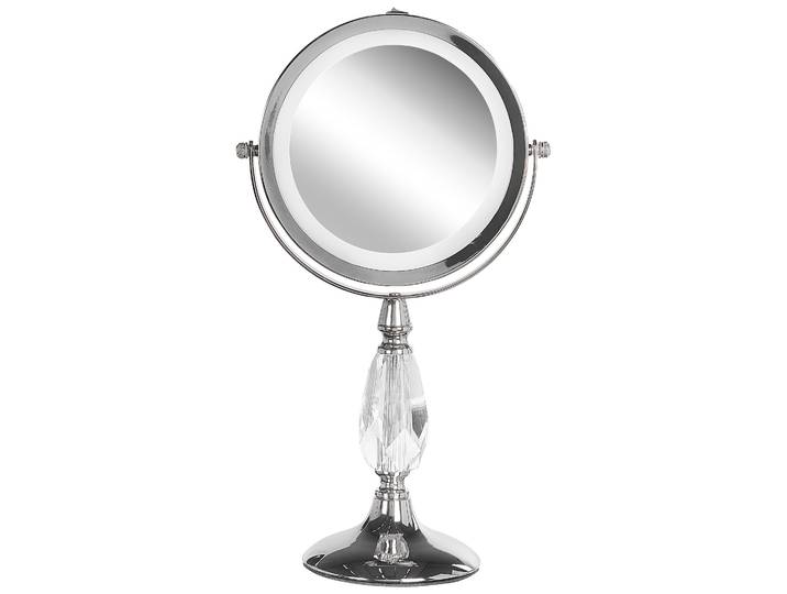 BELIANI Schminkspiegel Silber Eisen rund doppelseitig drehbar mit LED Licht Ständer 5-fach Vergrößerung Modern Kosmetikspiegel Tischspiegel