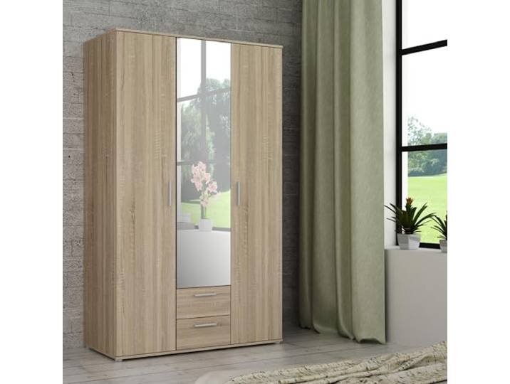 Forte Nano Kleiderschrank 120 130, Moderner Schrank aus Holzwerkstoff, Schmaler Schrank, Flurschrank, Mehrzeckschrank, Sonoma Eiche Holzdekor, 121 cm breit x 200,1 cm hoch x 54 cm tief