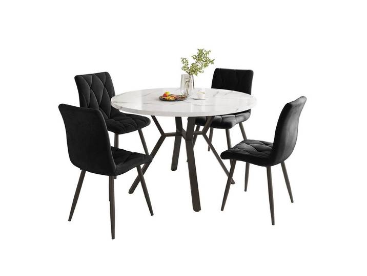 OKWISH Essgruppe 1 Esstisch und 4 Stühle, (Esstisch- und Stuhlset, 5-tlg., 1 Tisch mit 4 Stühlen), rundes Esstisch mit Marmormusterarbeitsplatte