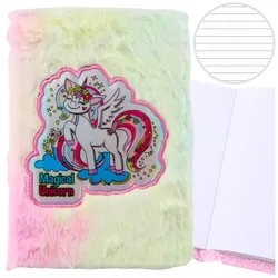 Plüschfell-Notizbuch, liniertes Notizbuch mit Einhorn, bunt, A5