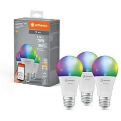 Aktion: Nur noch angezeigter Bestand verfügbar:   3er Sparpack LEDVANCE SMART+ WiFi Classic E27 Leuchtmittel RGBW Farbwechsel dimmbar 9,5W wie 75W 2700-6500K
