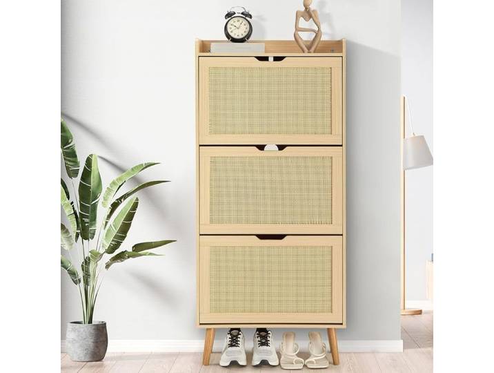Meuble à chaussures Armoire à Chaussures en rotin 3 tiroirs Range-Chaussures Moderne pour pour Entrée Étroite Chêne clair