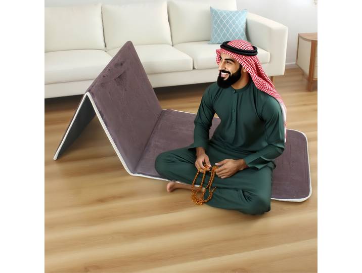 Tapis de prière avec soutien du dos Tapis de prière musulman épais rembourré Islam Janamaz pour femmes et hommes Tapis islamique de voyage doux et pliable
