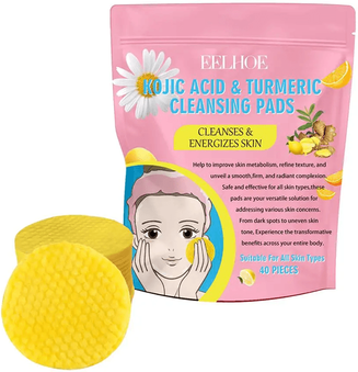 Inspire Essentials Turmeric Kojic Acid Cleansing Pads Exfoliating Facial Wipes For Bright, Clear Skin a