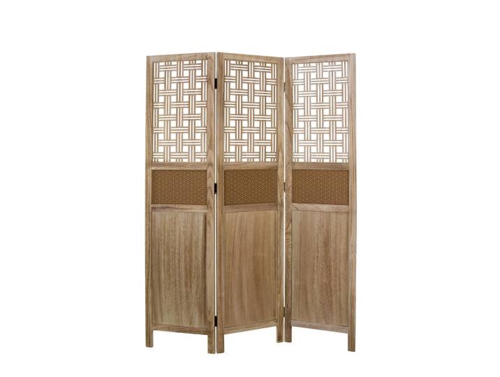 Homestyle4u Paravent 3-tlg. 120/170 cm Braun Kork-Ornamentik, Holz, 120x170x1 cm, Wohnzimmer, Raumteiler, Paravents