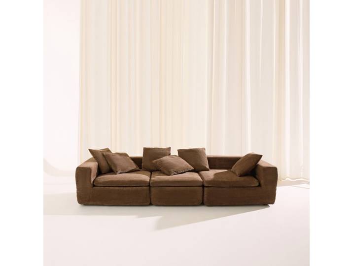 Canapé compressé modulable tissu chenille marron