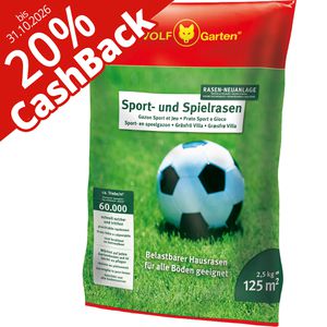 Wolf-Garten Rasensamen LG 125 Sport- & Spielrasen, 20% Cashback, 2,5kg für bis zu 125m², Neuanlage,schnellkeimend