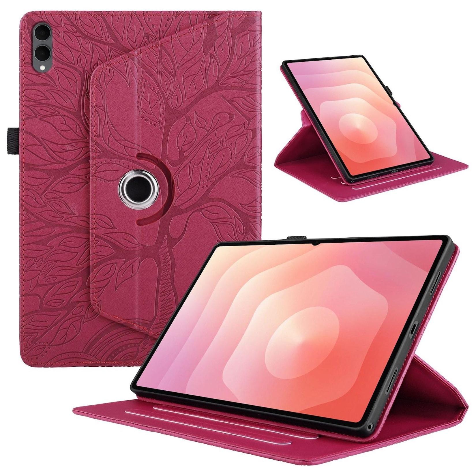 Für Samsung Galaxy Tab S11 Ultra 360 Grad Rotation Design Kunstleder Tasche Rot