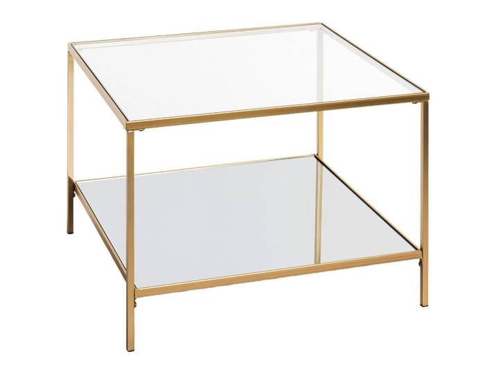 Couchtisch Porto, Klar, Gold, Metall, Glas, quadratisch, eckig, 60x45x60 cm, offenes Fach, Wohnzimmer, Wohnzimmertische, Couchtische