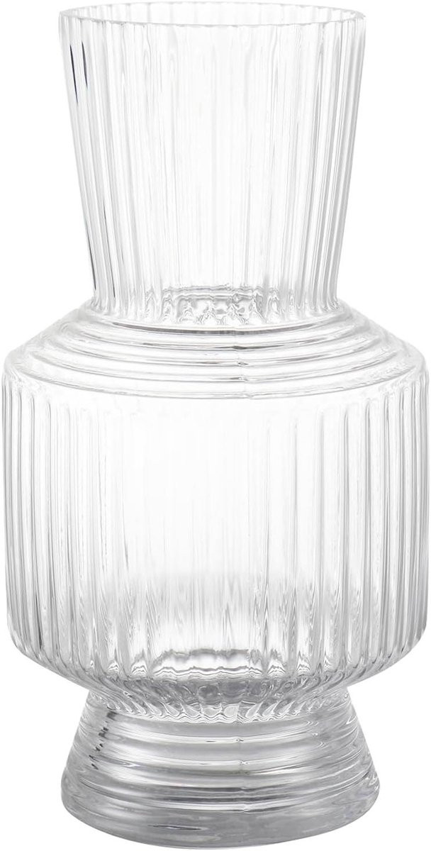 Geribbelde Glazen Vaas in Helder - Hoge Decoratieve Vaas - Hoogte: 25 cm