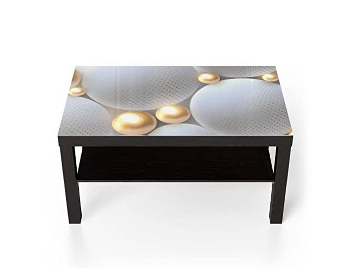 DEQORI Glastisch schwarz groß 90x50 cm Motiv Angeordnete Kugeln ausgefallener Beistelltisch aus Glas Hochglanz Couchtisch fürs Wohnzimmer moderner Couch Tisch mit Design