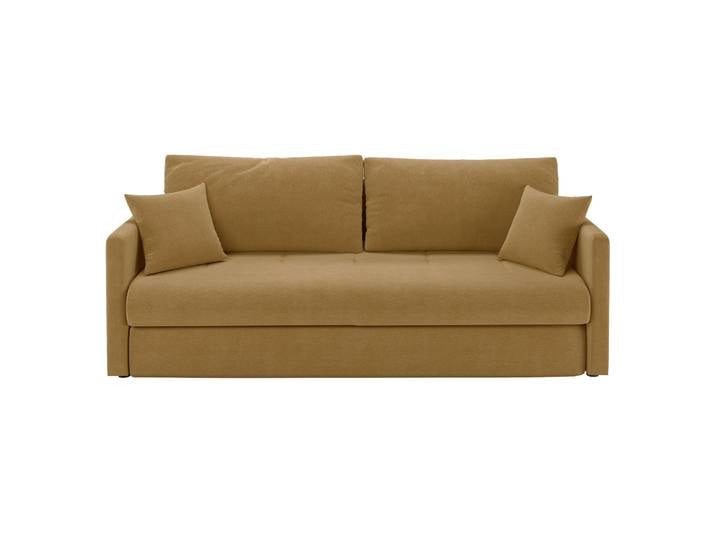 Dreisitziges ausklappbares Sofa Lorro mit Stauraum, senfgelber