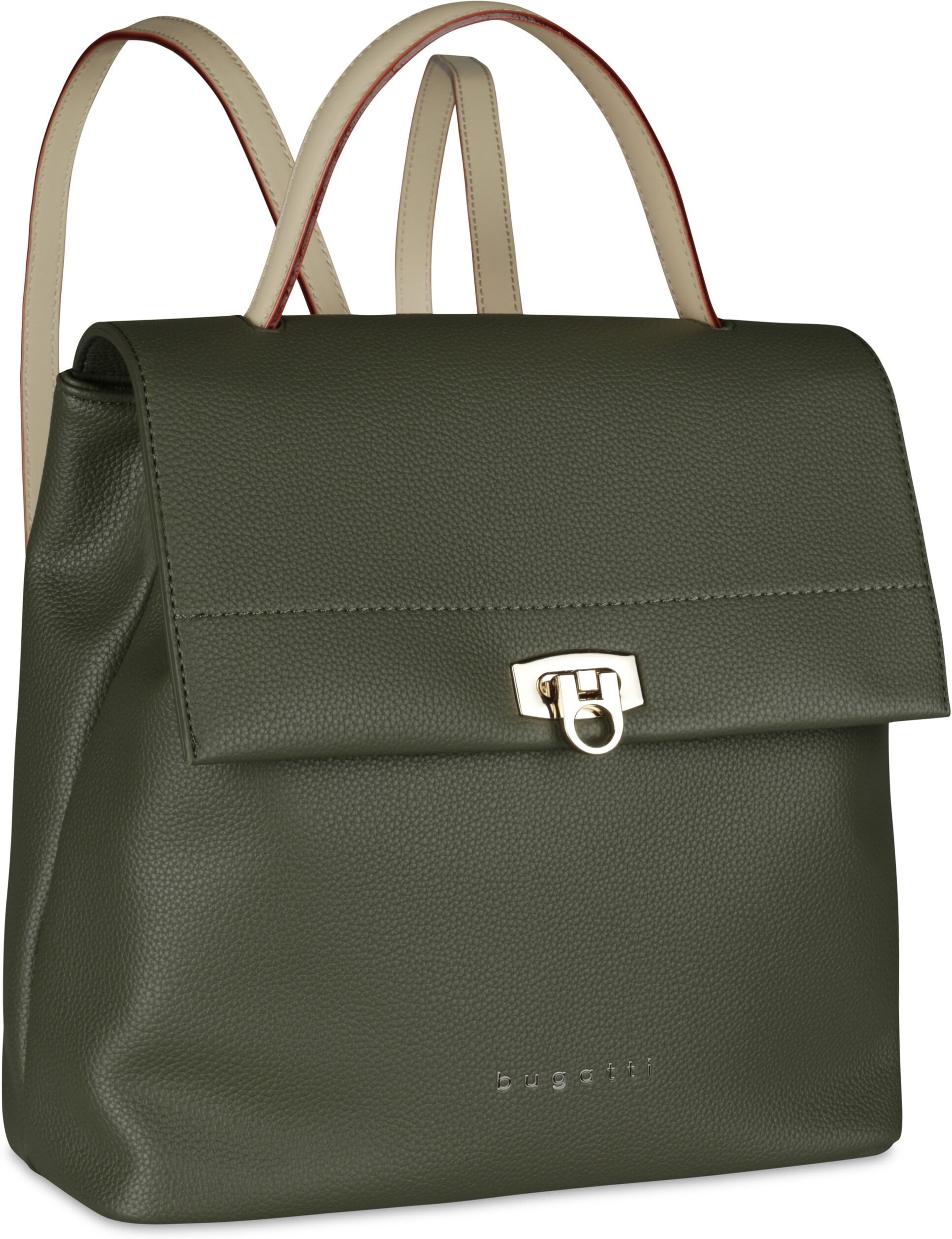 Cityrucksack BUGATTI "BUGATTI Damen ELLA", Damen, Gr. B/H/T: 25cm, onesize, grün (oliv), Polyurethane, Rucksäcke Cityrucksack