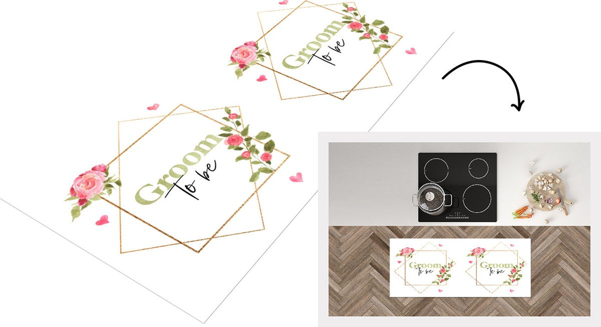 KitchenYeah Keukenloper Vinyl met Bloemen en Groom to be Quote - 120 x 50 cm