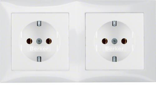 Berker S1 Schuko combinatie met frame, 2-voudig, polarwit, glanzend