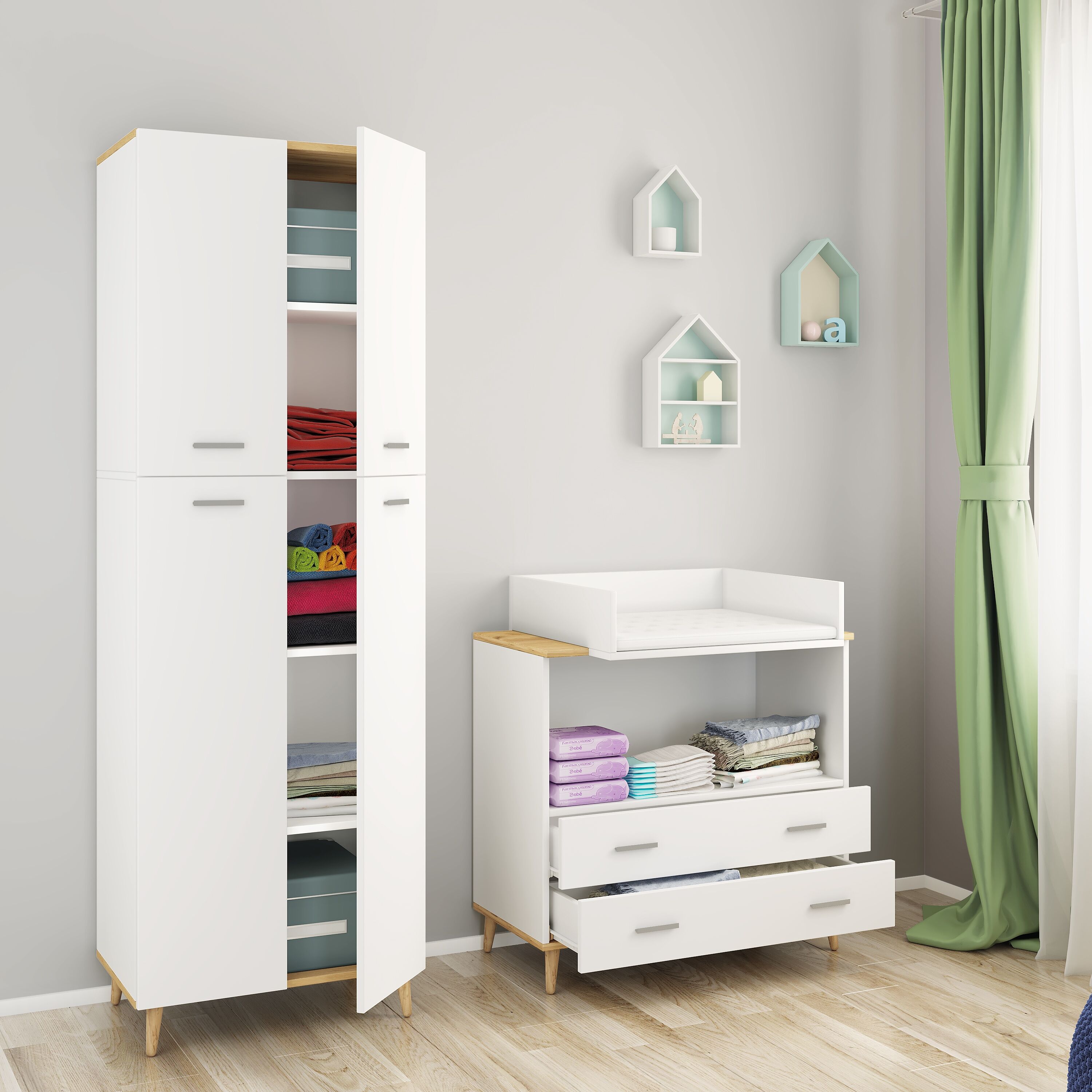 Wickelkommode VCM "Wickelkommode Wickeltisch Wickelregal Lindas", braun (weiß, honig, eiche), B:80cm T:49cm, Schränke, Wickelkommode