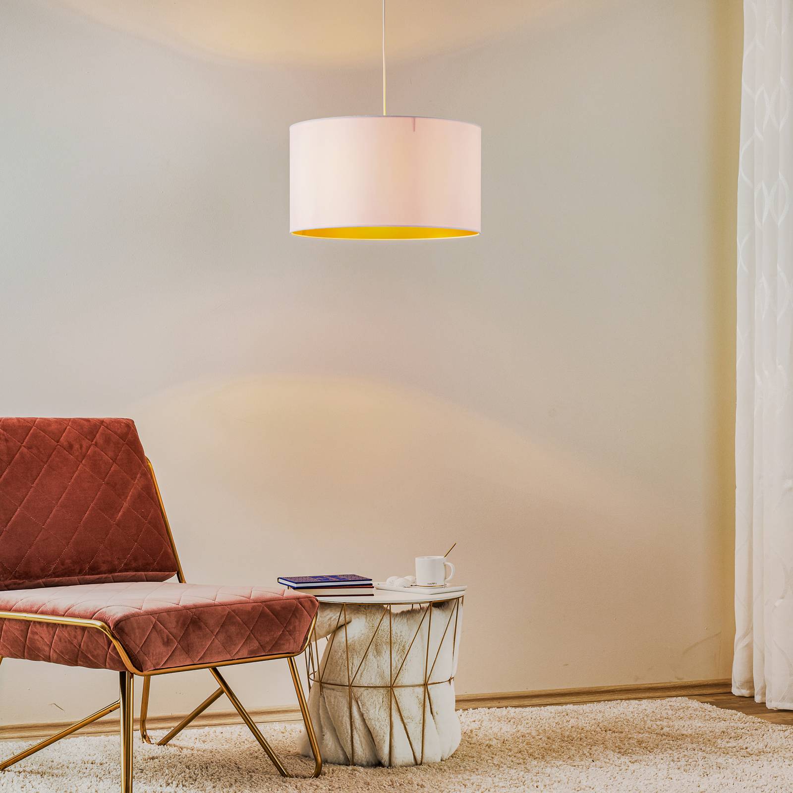 Hängelampe Roller Duolla, dimmbar, weiß / opal, für Wohn- / Esszimmer, Textil / Stoff / Seide, Modern, Pendelleuchte