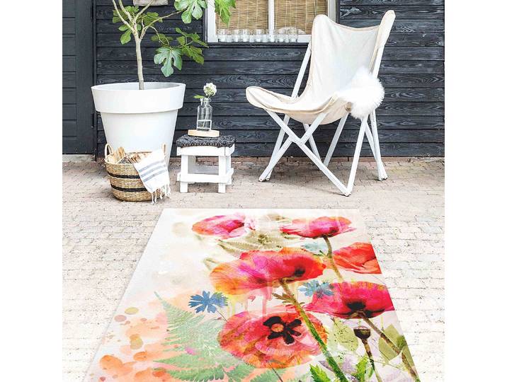 Vinylteppich Aquarell Blumen Mohn 120 x 180cm Rot