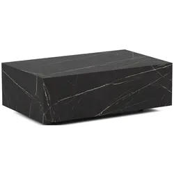 COUCHTISCH Noma Rechteckig in Marmor Schwarz, Blockform mit versteckten Rollen 90/55/28 cm