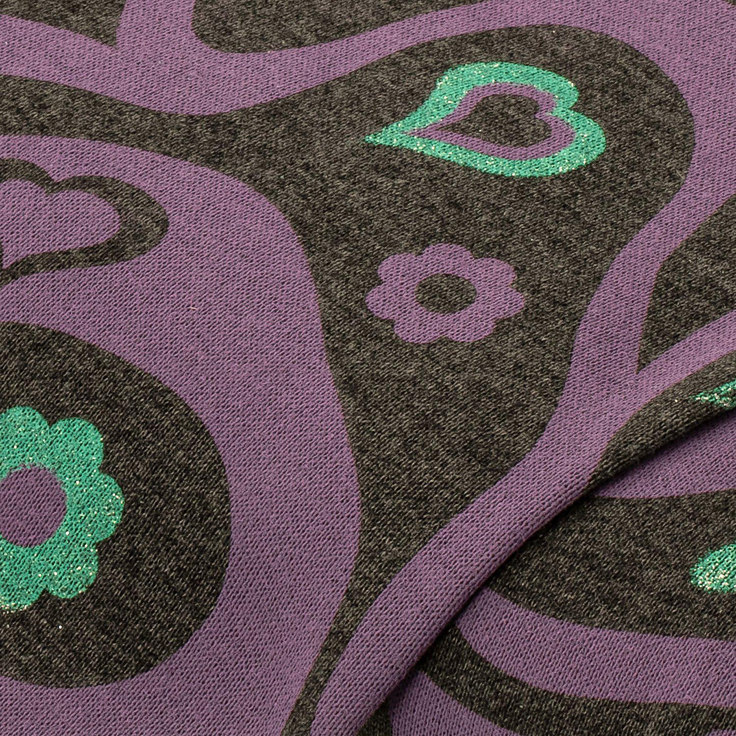 Sweatstoff "Herzen", lila/türkis