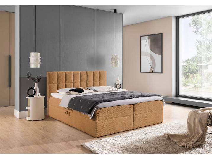 Fun Möbel Boxbett Schlafzimmerbett FUN THIENTO Stoff Coral (inkl Bonellfederkernmatratze, inkl. Kaltschaumtopper), inkl. Bettkasten